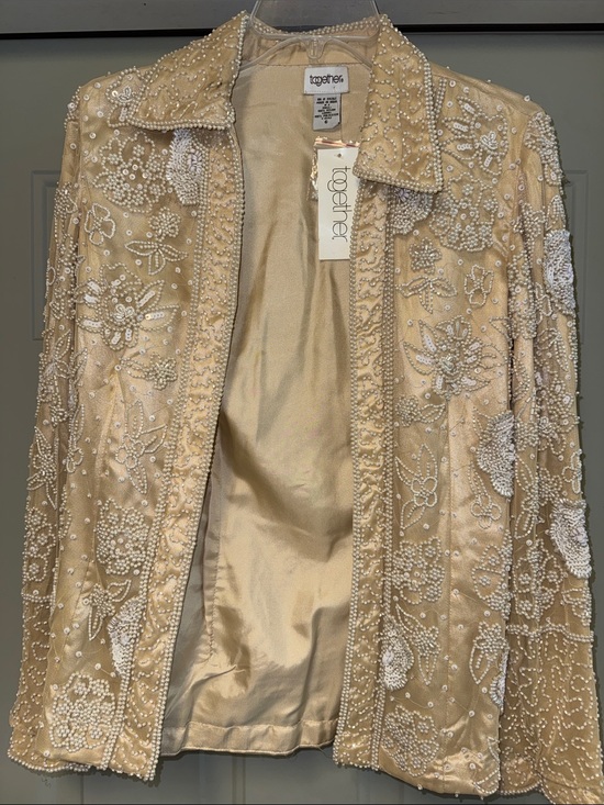 Together Jackets & Blazers - Gorgeous Together Champagne Beaded Floral Embellished Jacket Sz 6